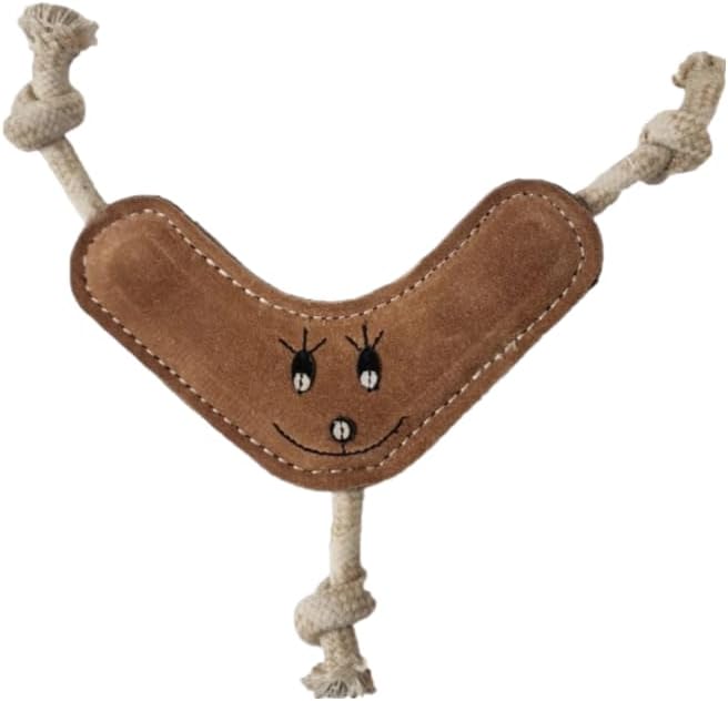 Advance Pet Organic Wool & Leather Dog Toy – Non-Toxic, Durable Tuff Chew Toy for Pets, Natural Puppy & Dog Teething Relief, Interactive Play - Boomerang Design
