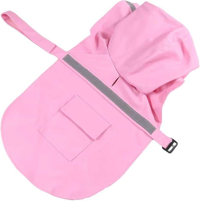 NACOCO Large Dog Raincoat Adjustable Pet Water Proof Clothes Lightweight Rain Jacket Poncho Hoodies with Strip Reflective (L, Pink)