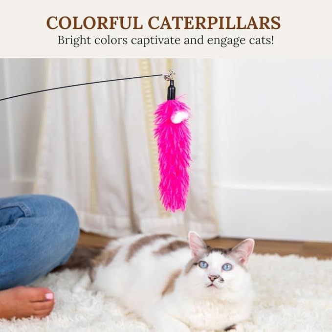Cat Toys Set Cat Toy Wand Fishing Pole Retractable Teaser & Fuzzy Worm Interactive Kitten Toys Wand Attachments