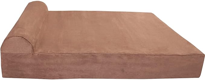 Barker Beds Giant Orthopedic Dog Bed for Large Dogs - 7" Thick Washable Big Dog Bed with Headrest - XL Water-Resistant Mattress - Durable Microsuede Cover - Comfy Pet Bed (Khaki)