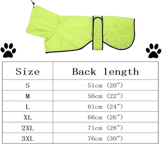 Dog Raincoat with Reflective Bar, Rain/Water Resistant, Adjustable Vest - Dog Raincoats for Greyhounds, Lurchers and Whippets - Light Green - S