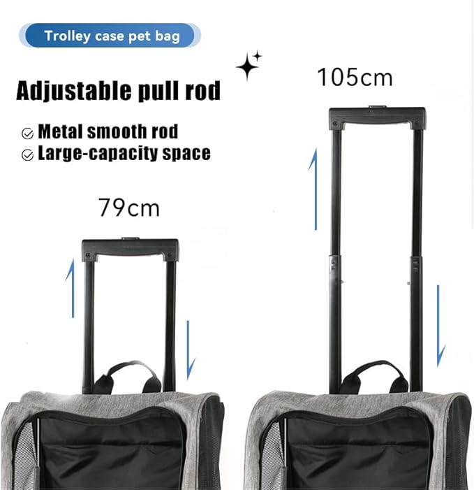 Pet Trolley Bag Cat Dog Travel Bag Portable & Breathable Pet Carrier Backpack - Lightweight Dual-Shoulder Design for Easy Travel with Your Beloved Companion Scalable Pull Rod pet Bag (Grey)