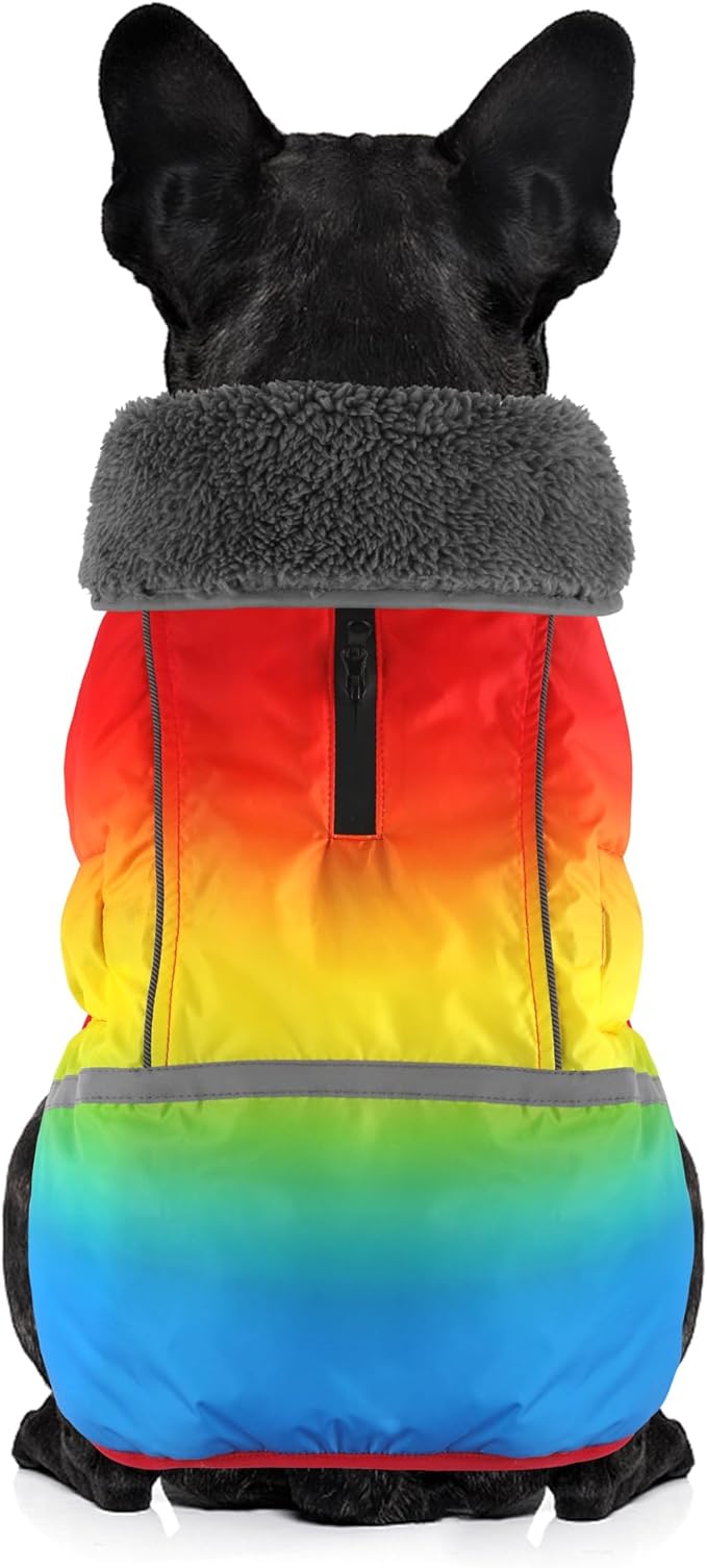 Dogcheer Warm Dog Coat, Waterproof Dog Winter Jacket Christmas Puppy Cold Weather Coats with Buckle, Reflective Adjustable Pet Snow Jacket for Small Medium Large Dogs - Gradient Red-Yellow, L