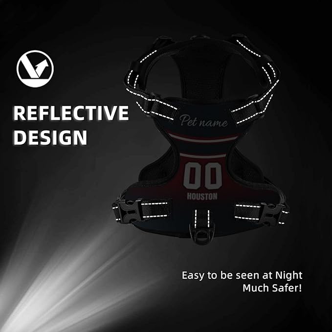 Custom Houston Dog Harness with Reflective Stripes Personalized Name and Number Dog Vest Harness with Pet Traction Rope for Small Medium Large Dog