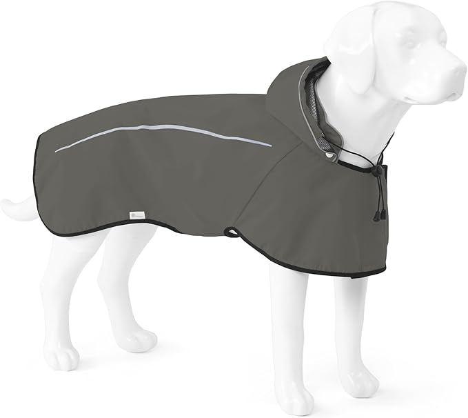 Mile High Life Dog Raincoat, Adjustable Waterproof Pet Rain Jacket, Reflective Hooded Poncho for Small Medium Large Dogs, Lightweight Breathable Pet Rain Coat (Dark Gray,L Chest 26"-33")