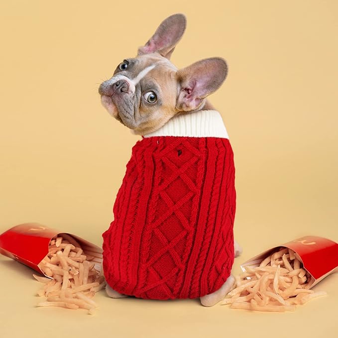 Small Dog Sweaters with Leash Hole Turtleneck Dog Sweaters Knitwear Boys Girls Warm Soft and High Stretch Pet Clothes for Fall Winter,Pet Shirts for Kitten Puppy Red Small