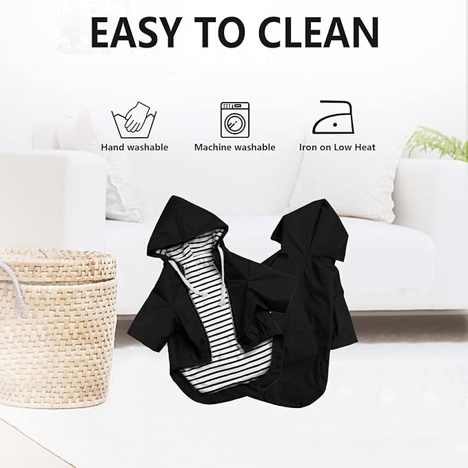 Dog Raincoat rain Jacket Raincoat Dogs Waterproof Small Medium Breeds Zip Closure Storage Pocket Harness Hole Black L