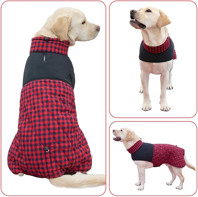 Dog Jackets for Winter, Reversible Dog Coat Windproof Waterproof Jackets for Cold Weather, British Style Plaid Coats Warm Vest for Small Medium Large Dogs (RED, 4XL)