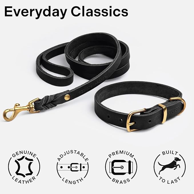 Classic Genuine Leather Dog Collar | Dog Collars for Medium Dogs, Small Dogs, Large Dogs & Extra Large Dog | Wide Dog Collar | Heavy Duty Dog Collar (Black, S: 0.5" Wide for 7.5"-10.5" Neck)