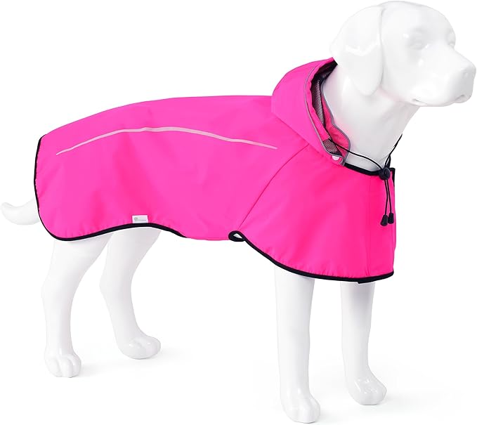 Mile High Life Dog Raincoat, Adjustable Waterproof Pet Rain Jacket, Reflective Hooded Poncho for Small Medium Large Dogs, Lightweight Breathable Pet Rain Coat (Hot Pink,S Chest 18"-22")