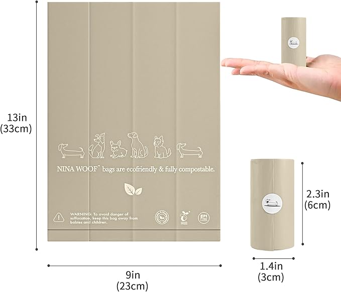NINA WOOF Dog Poop Bags - 180 Compostable & Biodegradable with Leather Poop Bag Holder - (Lilac) Bundle - Versatile Vegan Leather Waste Bag Holder for Dog Poop and Dog Waste Bags for Puppy Walks