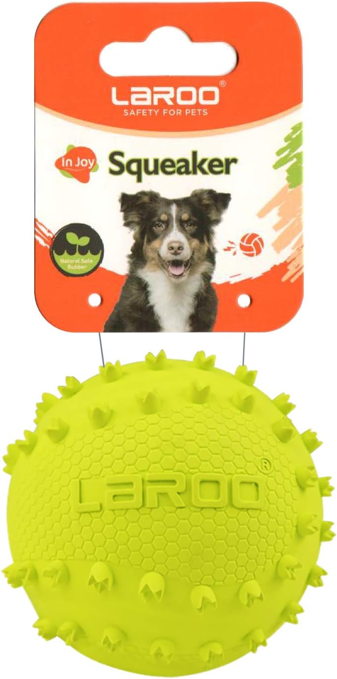 LaRoo Squeaky Dog Ball Toy, Durable Natural Rubber Squeaker Ball Floating Throwing Training, Teeth Cleaning Chew Toy for Pet Small Medium Large Dogs (6.5CM Green)
