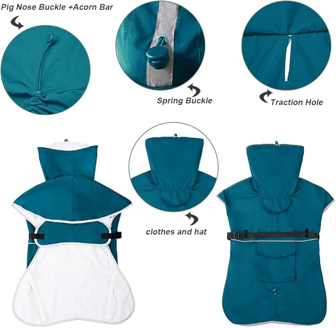 Reflective Dog Raincoat Waterproof Adjustable Dog Hooded Poncho Raincoat for Medium Large Dogs, Lightweight Pet Rain Jacket(Blue, 4XL)