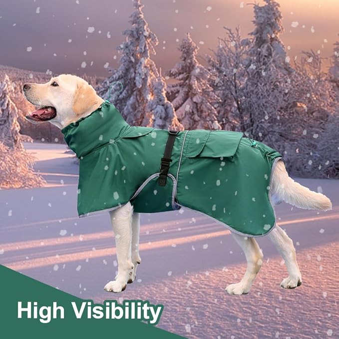 Reflective Dog Raincoat Waterproof Adjustable Dog Hooded Poncho Raincoat for Medium Large Dogs, Lightweight Pet Rain Jacket (Green, 2XL)