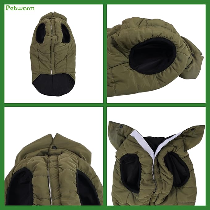 PetWarm Reversible Dog Winter Coat, Windproof Dog Puffer Vest, Soft Vest for Dogs with Hook-and-Loop Strap for Easy Dressing, Waterproof Coat for Dogs with Adjustable Fit, Green, M