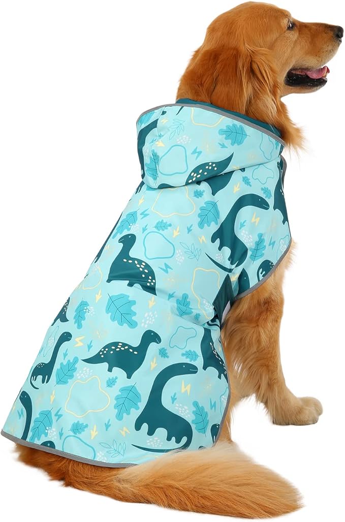 HDE Reversible Dog Raincoat Hooded Slicker Poncho Rain Coat Jacket for Small Medium Large Dogs Dinosaurs - 3XL