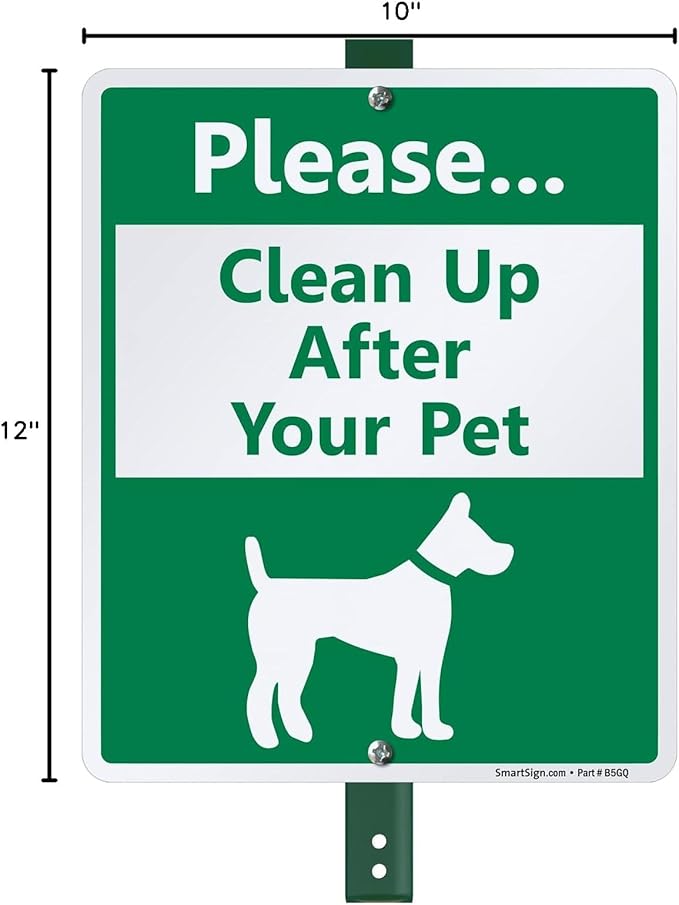 SmartSign Please Clean Up After Your Dog Sign, Dog Poop Signs for Yard 10 x 12 Inches Aluminum Sign With 3 Feet Stake
