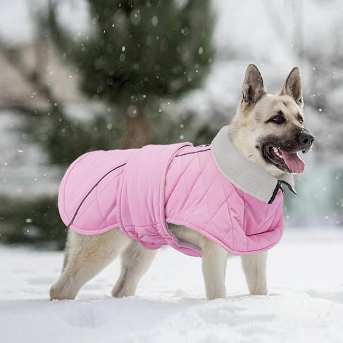 Kuoser Dog Coat, Super-Warm Dog Jacket Windproof Dogs Cold Weather Coats for Extra Large Dogs, Fleece Lining Turtleneck Puppy Snowsuit Reflective Adjustable Pet Winter Clothes Christmas, Pink 3XL