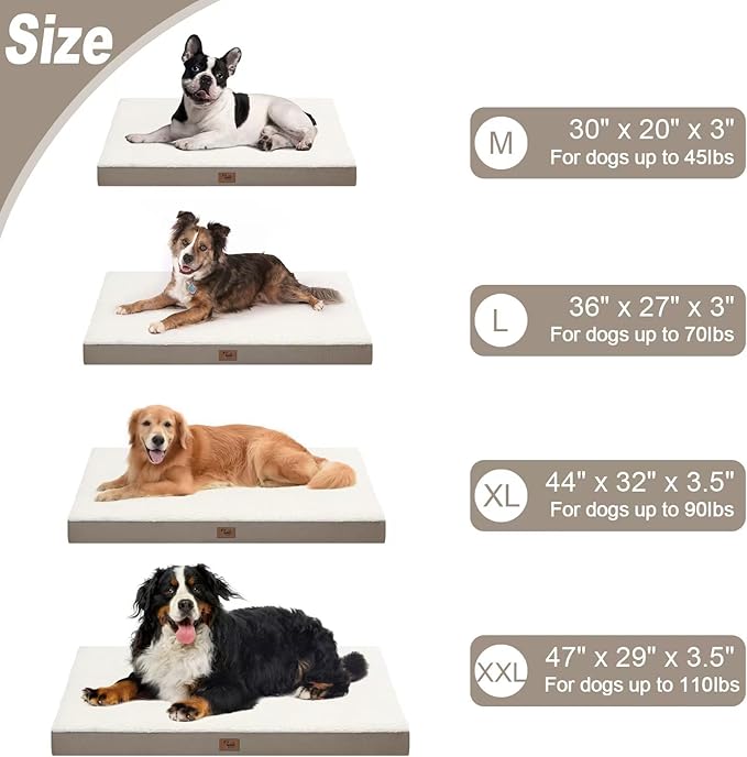 Orthopedic Dog Bed for Extra Large Dogs, XL Comfort Pet Mat for Large Sized Dog 44x32 Inch, Egg Crate Foam with Removable Washable Oxford Cover, Khaki White