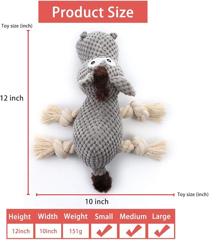 Stuffed Dog Toys, Tug of War Plush Dog Toy for Large Breed, Cute Animal Squeaky Dog Toys with Crinkle Paper, Dog Chew Toys for Puppy, Small, Middle, Big Dogs (Grey, Donkey)