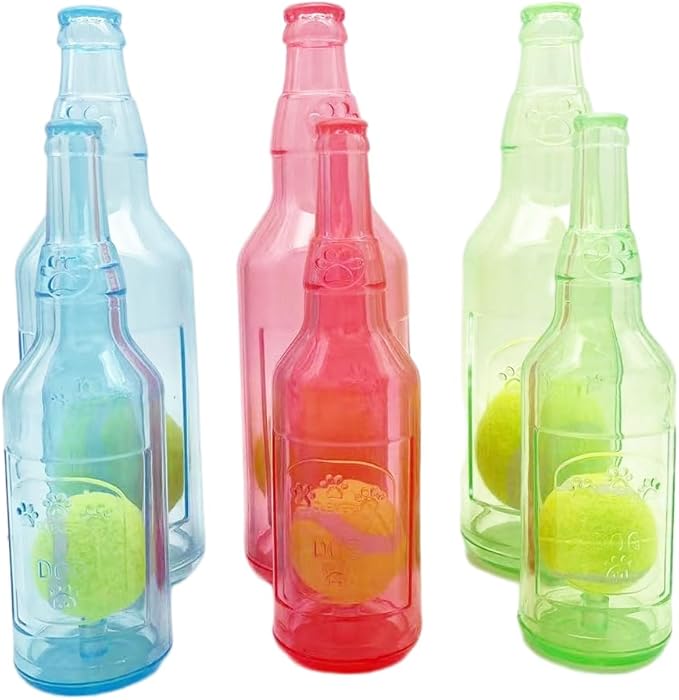Wine Bottle Dog Toy, Fun Interactive Cute Squeaky Dog Toys with Tennis Ball Inside, Ideal for Large/Medium/Small Dogs to Fetch Games and Bonding Time, Not for Heavy Chewers, Medium-Blue