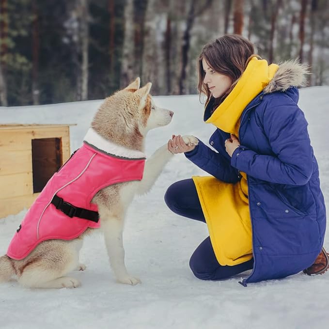 EMUST Dog Winter Coat, Thick Windproof Dog Jacket, Pet Winter Vest for Small/Medium/Large Dogs, Pink, XXL