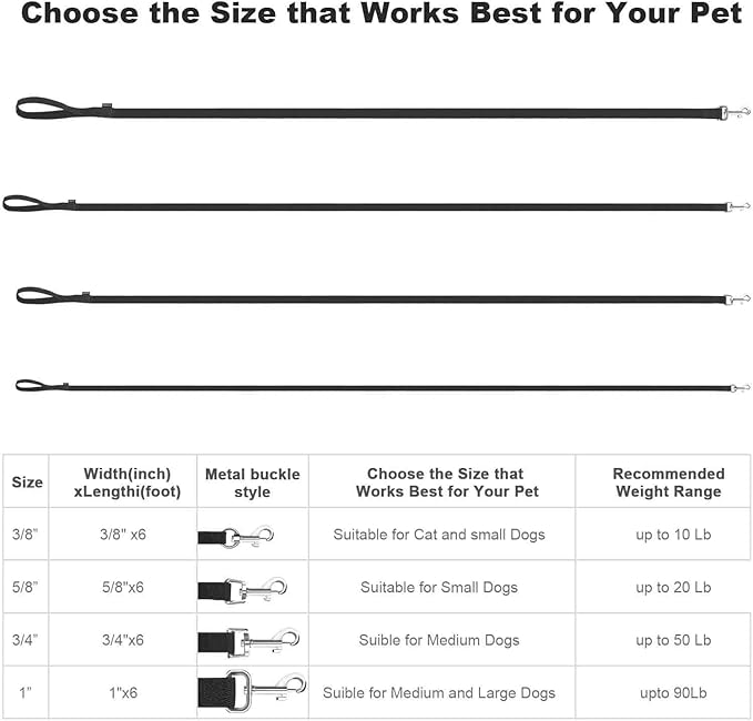 AMAGOOD 6 FT Puppy/ Dog Leash, Strong and Durable Traditional Style Leash with Easy to Use Collar Hook, Great for Small, Medium and Large Dogs (1" x 6 ft, Black and Red (2-Pack))