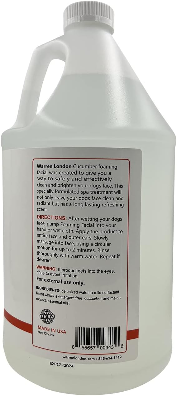 Warren London Foaming Pet Facial – Tear Free Dog Face Wash & Tear Stain Remover | Gentle Puppy & Dog Face Shampoo | Cucumber Melon Scent | Made in USA | 1 Gallon Refill