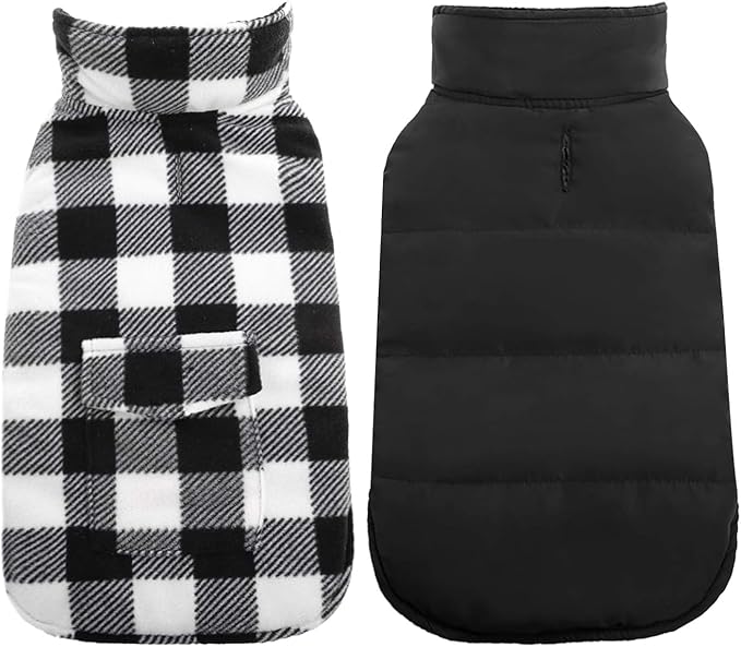 Kuoser Dog Winter Coat, Windproof Dog Fleece Jacket British Style Plaid Cold Weather Doggie Vest Coats, Reversible Cozy Warm Pet Clothes Apparel for Extra Large Size Dogs XXXL