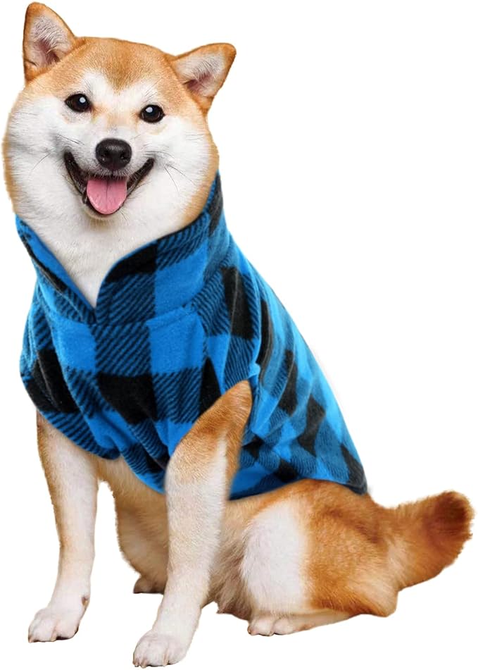 KAMA BRIDAL Spring Autumn Winter Coat Pullover Fleece Vest for Cats Small and Medium Dogs Thin Sweater Blue & Black Plaid (Blue, M)