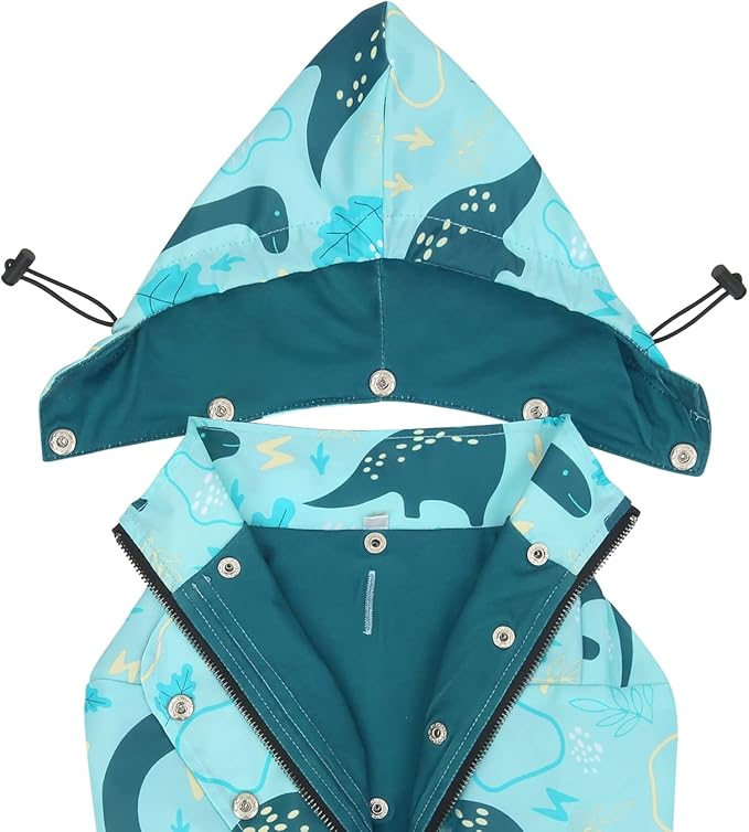 HDE Dog Raincoat Poncho Double Layer Zip Rain Jacket with Removable Hood, Leash Hole for Small to 3XL Dogs and Puppies Dinosaurs - XL