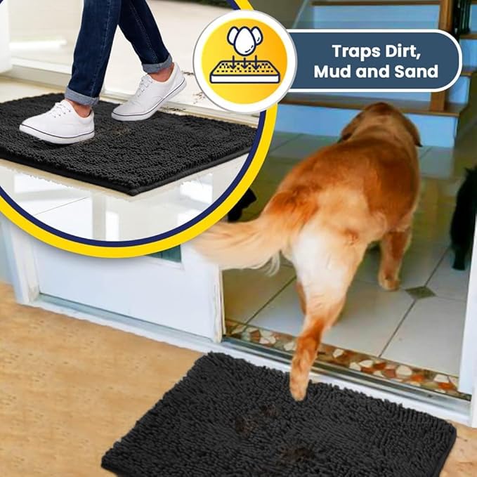 Muddy Mat® Original Dog Door Mat for Muddy Paws, Super Absorbent Microfiber, Non-Slip Washable Pet Rug, Quick Dry Chenille Entryway Carpet, Machine Washable Indoor Outdoor mat, Charcoal 48"x72"