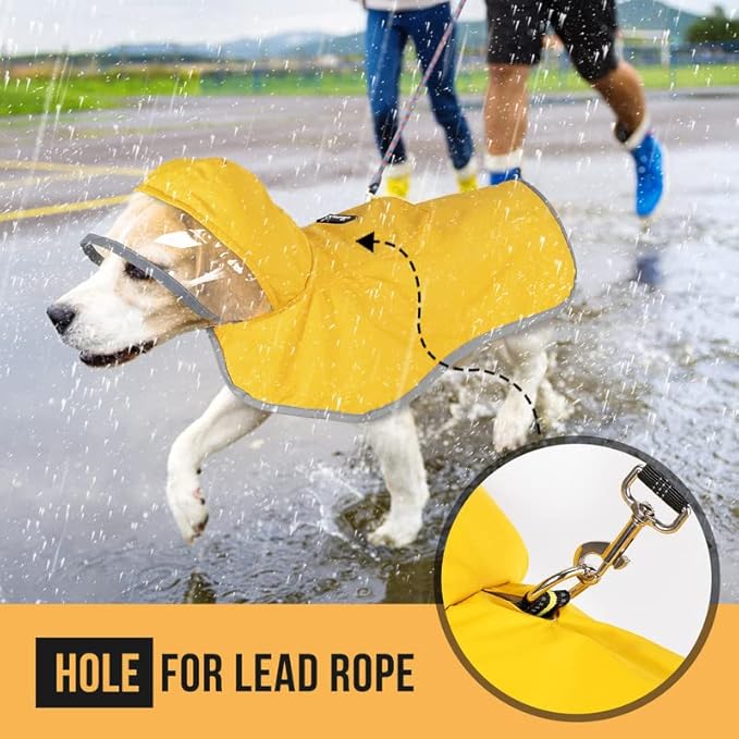 SlowTon Dog Raincoat, Adjustable Dog Rain Jacket Clear Hooded Double Layer, Waterproof Poncho with Reflective Strip Straps and Storage Pocket for Small Medium Large Dog (XXXL)