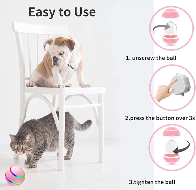 Dog Balls, Interactive Dog Toys, Smart Automatic Active Rolling Moving Ball for Medium/Large Dogs, Fun Dog Toys to Keep Pet Busy,Birthday Gifts,USB Rechargeable,Pink