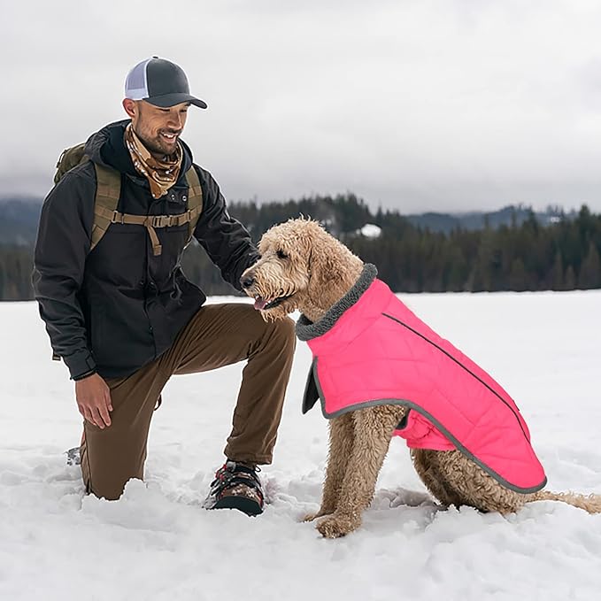 Fragralley Dog Coat Large, Waterproof Dog Jacket with Warm Fleece Lining, Adjustable Reflective Dogs Winter Coat, Turtleneck Pet Coats for Cold Weather (Pink XXXL)