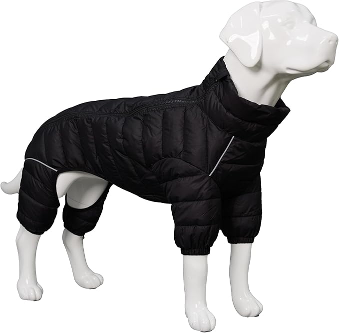 Lovelonglong Warm Jacket - 4 Legs Covered Waterproof Windproof Reflective Vest, Zippered Adjustable Outdoor Snow Jacket for Small Medium Large Dogs, Black XXXXL