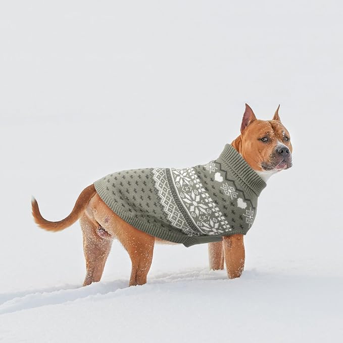 SCENEREAL Dog Sweaters for Large Medium Small Dogs, Soft, Warm Turtleneck Puppy Clothes Sweatshirt, Knitted Ugly Dog Christmas Outfits, Argyle Xmas Pet Cold Weather Coat for Girls Boys