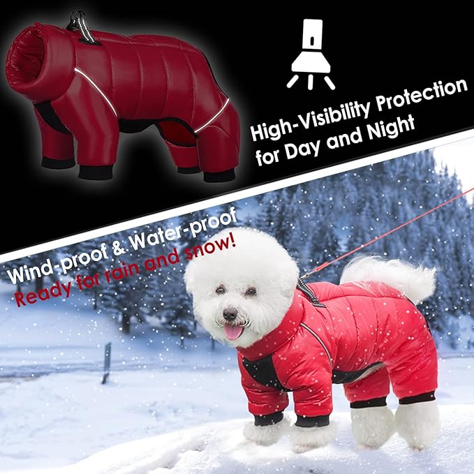 AOFITEE Dog Coat, Waterproof Dog Winter Jacket, Warm Fullbody Small Dogs Snowsuit, Winter Coat for Small Dogs, Zip Up Pet Puffer Jacket Fleece Vest, Outdoor Reflective Pet Snow Jackets, Christmas Red