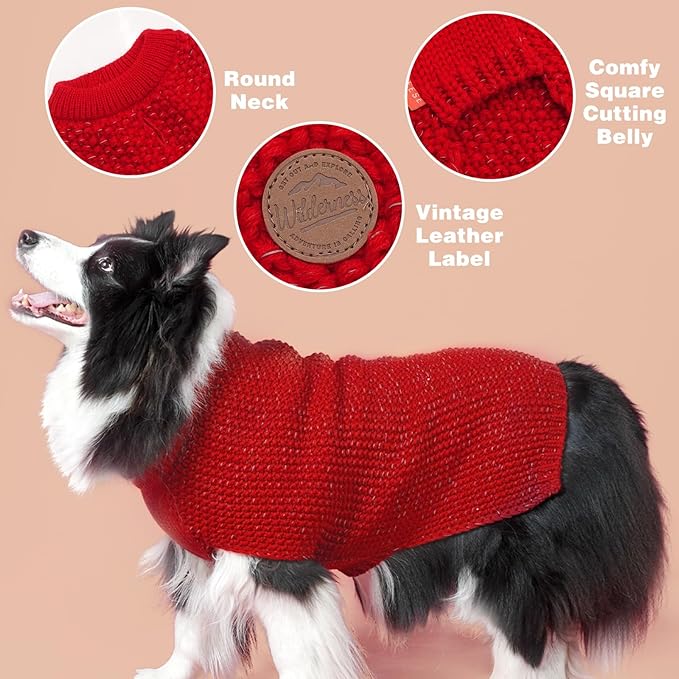 KYEESE Dog Christmas Sweater with Leash Hole for Small Dogs Male Warm Pullover with Reflective Thread Soft Knitwear Boy Dog Clothes Cozy Lightweight Thick Sweater Pet Indoor Outdoor Wear,Red,X-Small