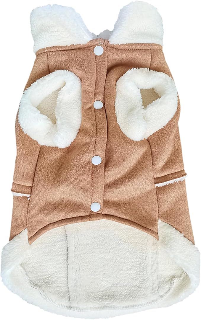 Jecikelon Bowtie Dog Cold Weather Coat Fleece Lining Warm Pet Puppy Turtleneck Dogs Winter Coats for Small Dogs Jacket with D-Ring Leash (Medium, Khaki)