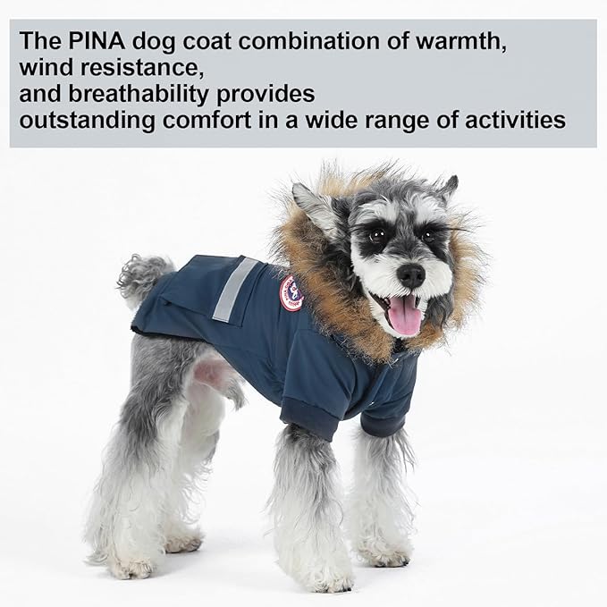 PINA Dog Coats for Small Dogs, Waterproof Dog Jacket, Dog Winter Coat Jacket, Warm Dog Cold Weather Coats, Windproof Reflective Dog Hoodie with Pocket, Flannel Lining Dog Snow Coat with Faux Fur Hood