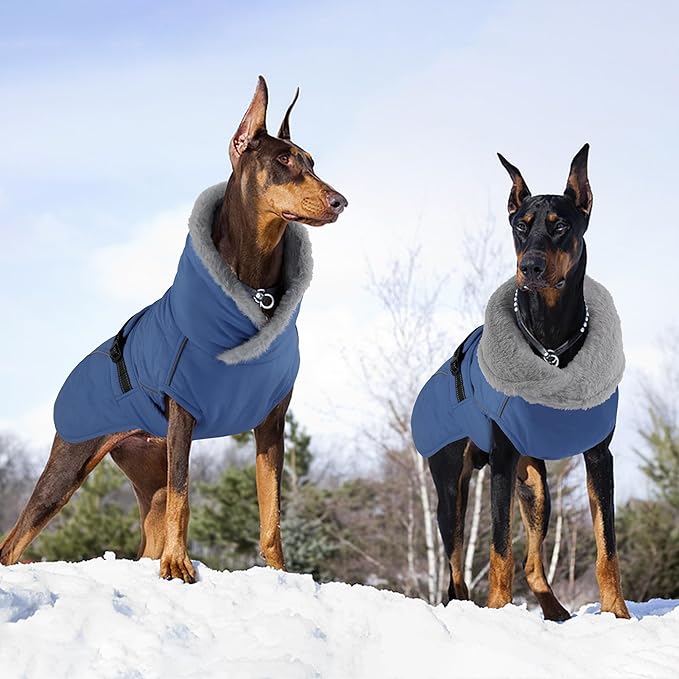 Dog Coat, Waterproof Dog Winter Jacket with Adjustable Buckle, Reflective Turtleneck Pet Snow Vest Warm Fleece Sweater for Small Medium Large Dogs - Blue, 2XL