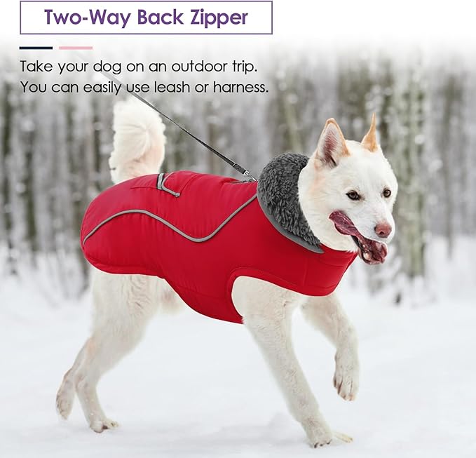 SUNFURA Small Dog Coat, Warm Dog Winter Jacket, Reflective Pet Snow Jacket with Fleece Lined, Waterproof Puppy Snowsuit Pet Sweater Clothes for Small Dogs, Red XS