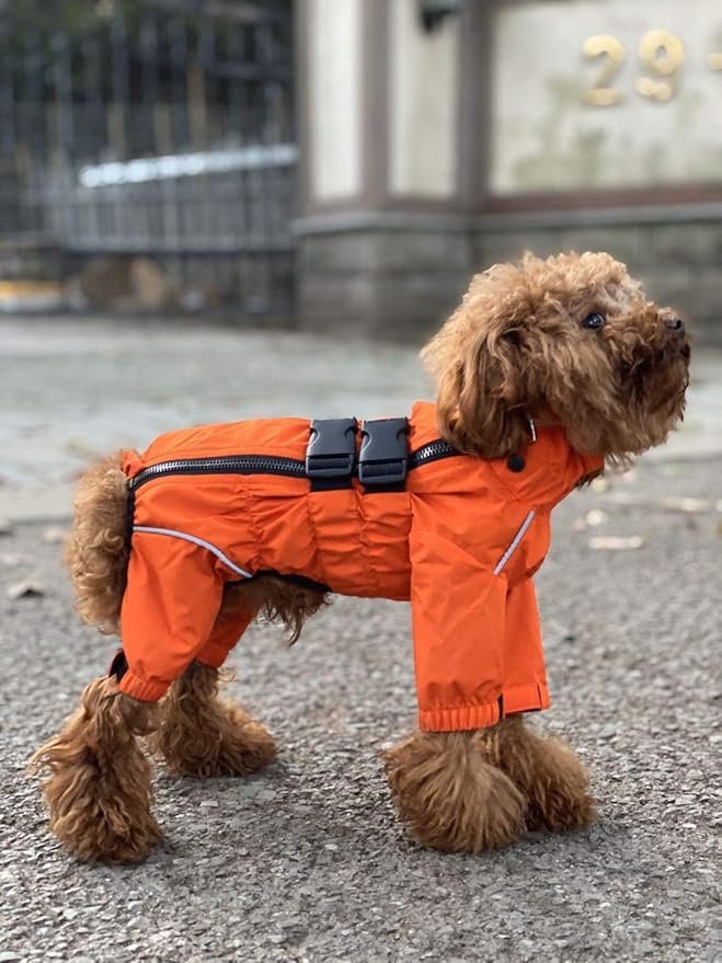 Dogs Waterproof Jacket, Lightweight Waterproof Jacket Reflective Safety Dog Raincoat Windproof Snow-Proof Dog Vest for Small Medium Large Dogs Orange XL
