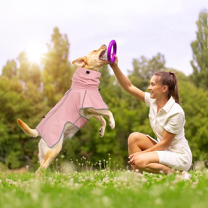 Reflective Dog Raincoat, Windproof & Waterproof Dog Rain Jacket, Adjustable Hooded Pet Poncho with Leash Hole for Small, Medium, Large Dogs(S-2XL) (Pink, Medium)