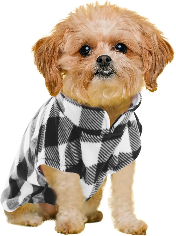 KAMA BRIDAL Spring Autumn Winter Coat Pullover Fleece Vest for Cats Small and Medium Dogs Thin Sweater Black & White Plaid (Black, XXXS)