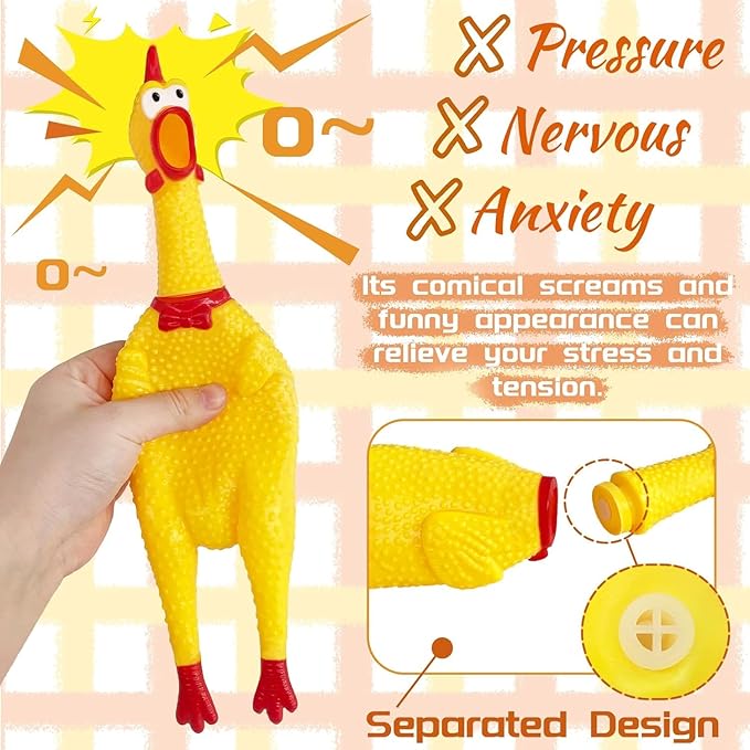 HEALTH & OUTDOORS Rubber Chicken Squeeze Squawking Chicken (2 Pack), 12-Inch Yellow Screaming Chicken Dog Toys, Prank Noise Maker Dog for Silly Novelty Party Favors, Games