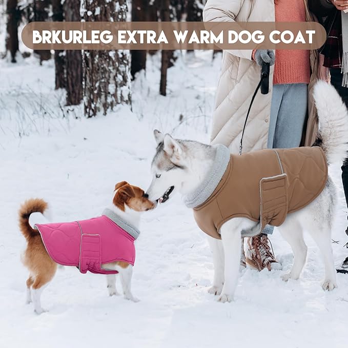 BRKURLEG Dog Winter Coat, Warm Dog Jackets for Small and Medium Large Dogs, Reflective Adjustable Pet Cold Weather Coats, Waterproof Windproof Dogs Snow Jacket Clothes Warm Vest (XXXL, Khaki)