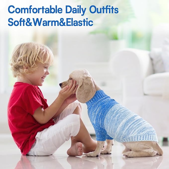 Queenmore Pullover XL Dog Sweater,Classic Turtleneck Warm Dogs Sweater with Leash Hole for Dog Girls Boys,Winter Knitwear Clothes for Dachshund,Corgi,French Bulldog(Royal Blue,XL)