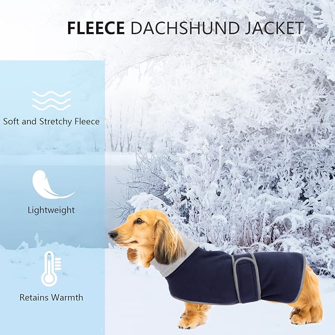 Geyecete Dachshund Sweaters for Dogs Jacket - Dachshund Coat Winter Coat with Padded Fleece Lining and High Collar - Snowsuit with Adjustable Bands - Navy - XL